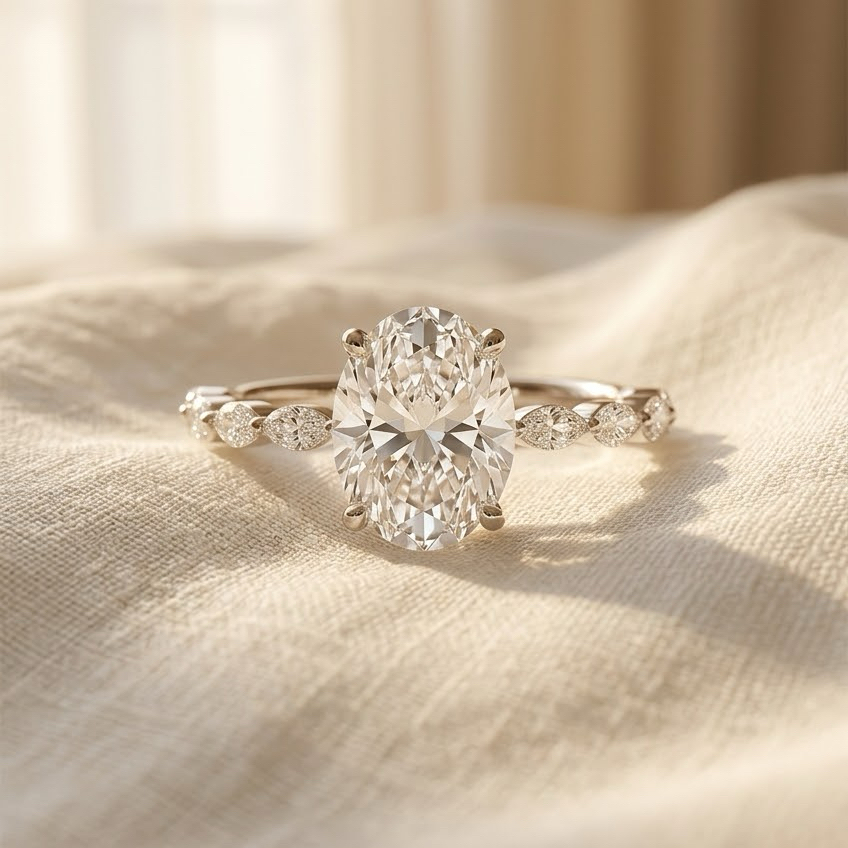 Bloom—Still Light Ring | Oval Diamond in Marquise Half Coverage