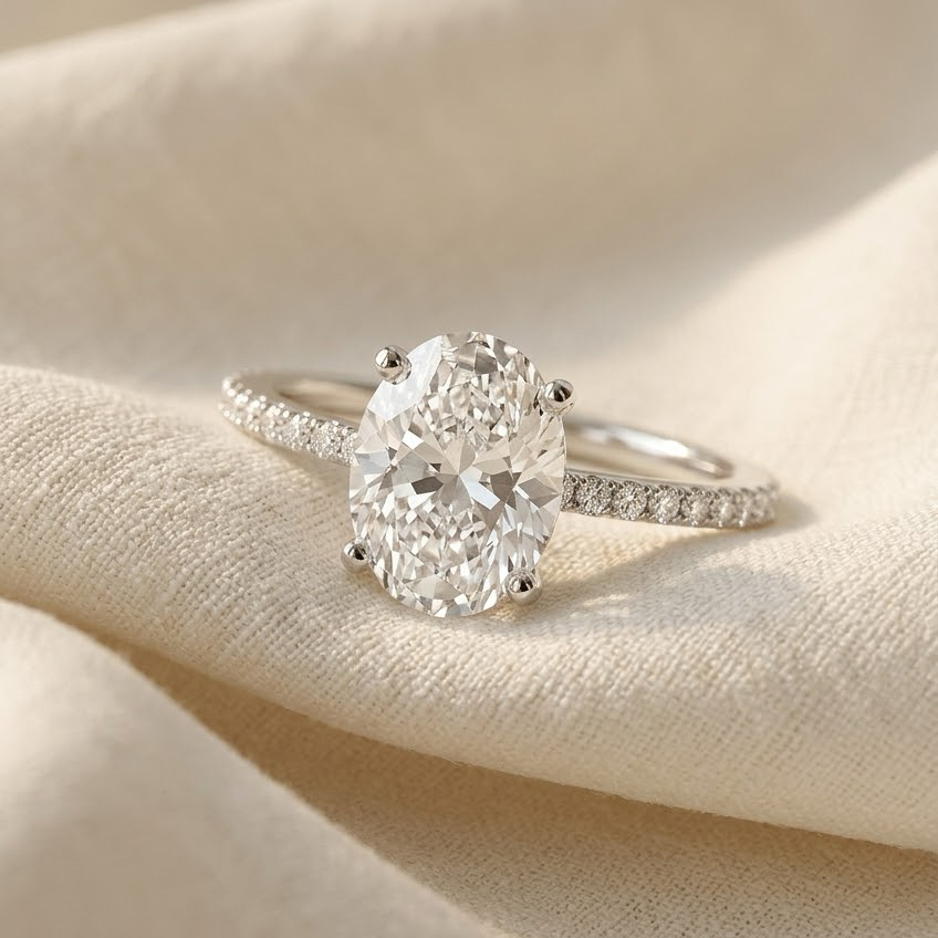 Bloom—Still Light Ring | Oval Diamond in Three-Quarter Coverage