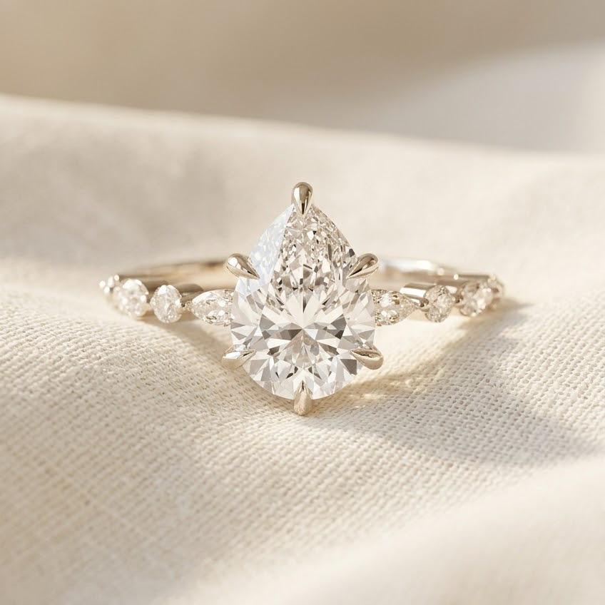 Bloom—Still Light Ring | Pear Diamond in Round Marquise Coverage