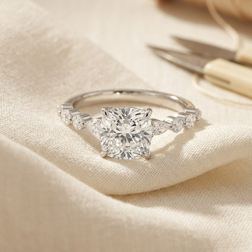 Ascend—Still Light Ring | Cushion Diamond in Round Marquise Coverage