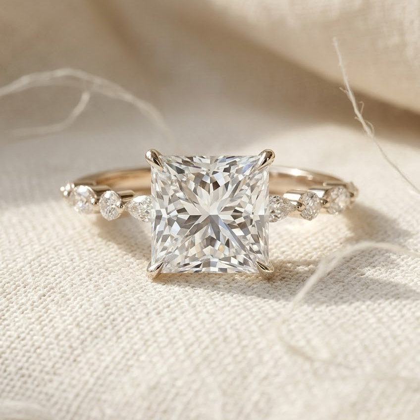 Radiate—Still Light Ring | Princess Diamond in Round Marquise Coverage