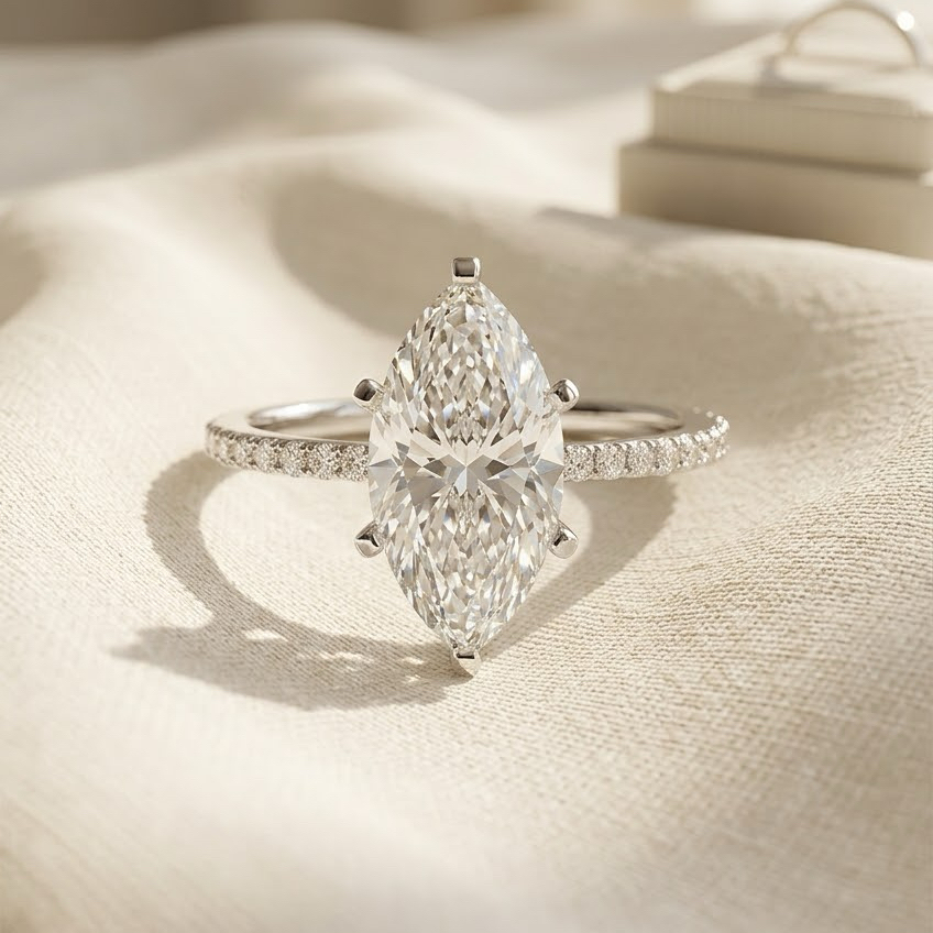 Ascend—Still Light Ring | Marquise Diamond in Three-Quarter Coverage
