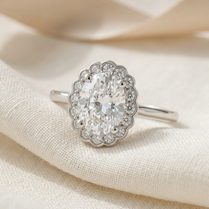 Bloom—Still Light Ring | Oval Diamond in Floral Halo