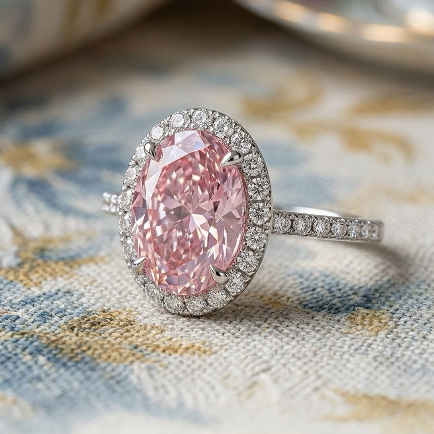 Bloom—Aura Ring | Pink Oval Diamond in Halo