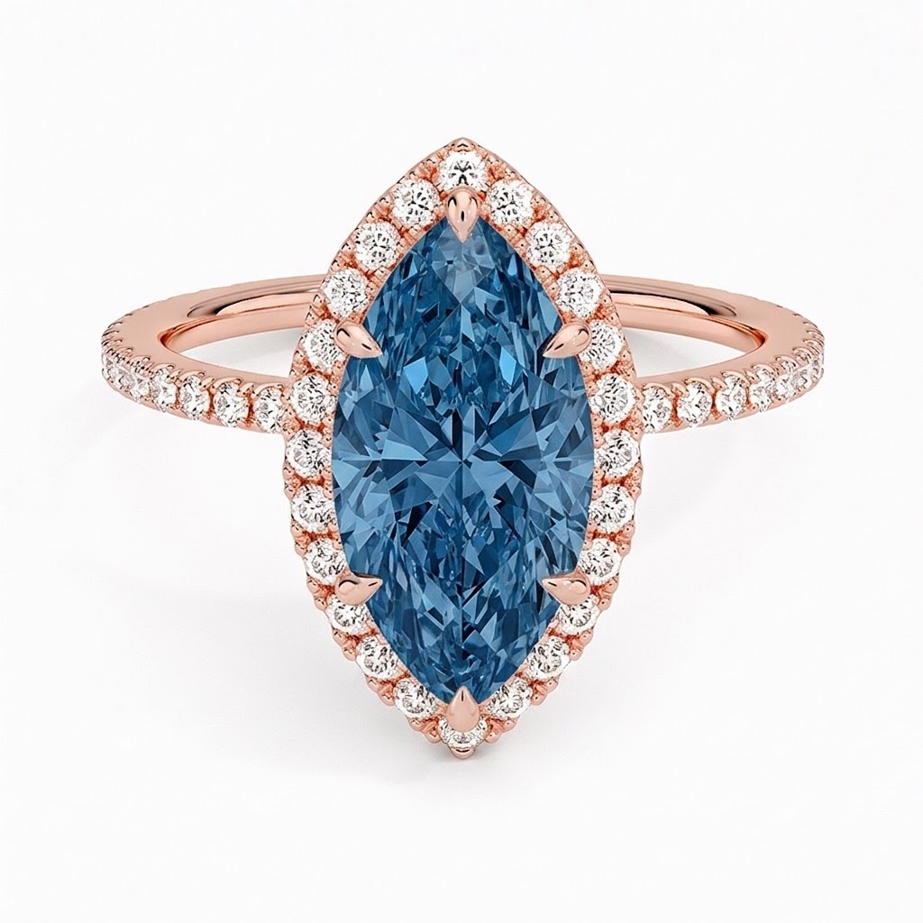 Ascend—Aura Ring | Blue Marquise Diamond in Halo
