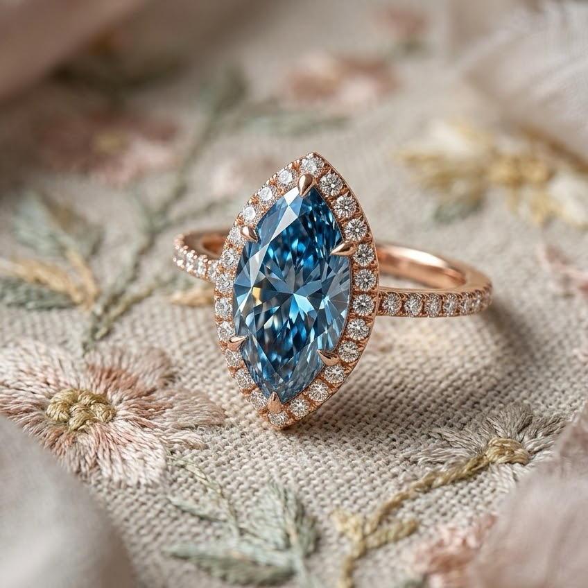 Ascend—Aura Ring | Blue Marquise Diamond in Halo