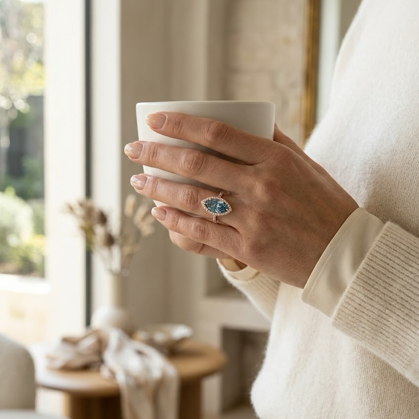 Ascend—Aura Ring | Blue Marquise Diamond in Halo