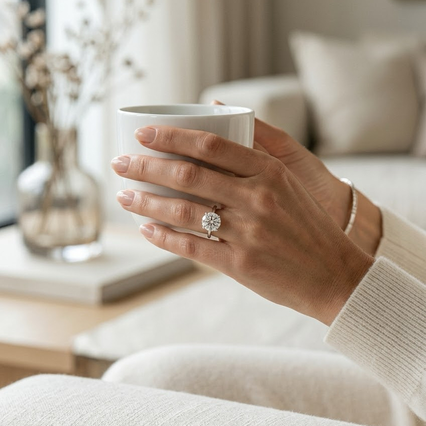 Bloom—Still Light Ring | Solitaire Round Diamond with Hidden Halo