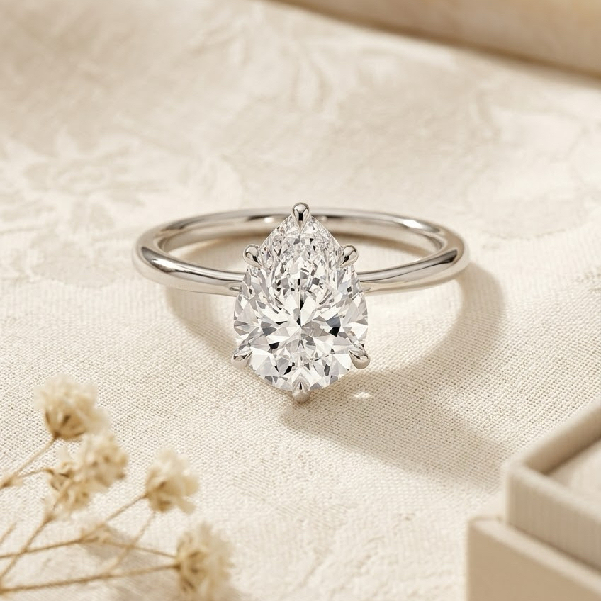 Bloom—Still Light Ring | Solitaire Pear Diamond with Hidden Halo