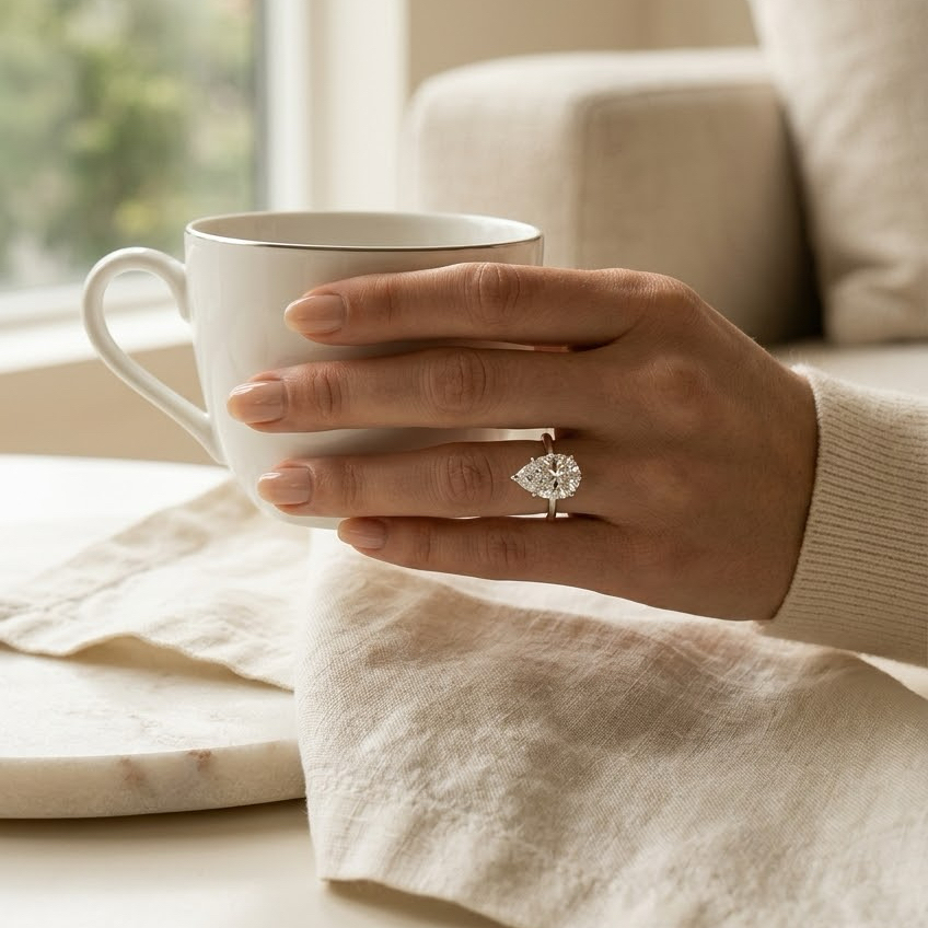 Bloom—Still Light Ring | Solitaire Pear Diamond with Hidden Halo
