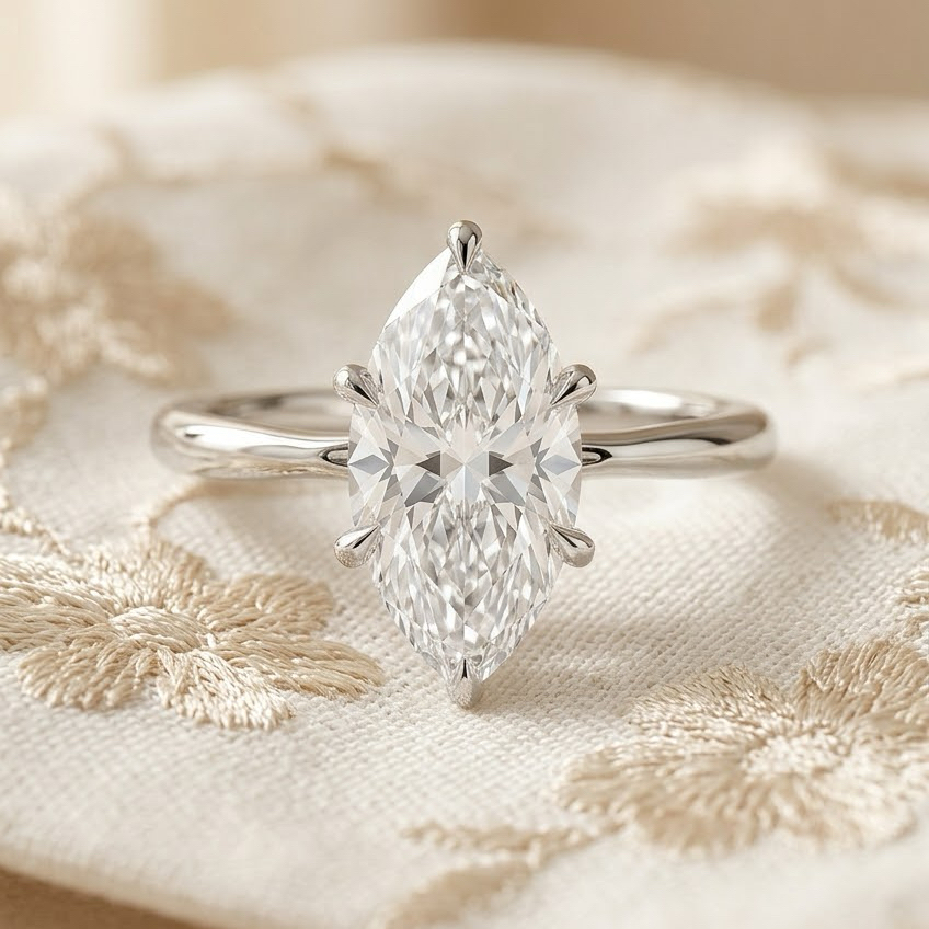Ascend—Still Light Ring | Solitaire Marquise Diamond with Hidden Halo