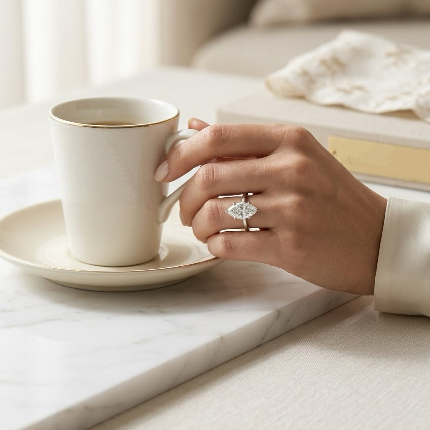 Ascend—Still Light Ring | Solitaire Marquise Diamond with Hidden Halo
