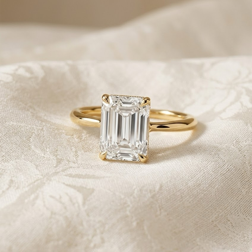 Ascend—Crown Still Ring | Solitaire Emerald Diamond with Hidden Halo