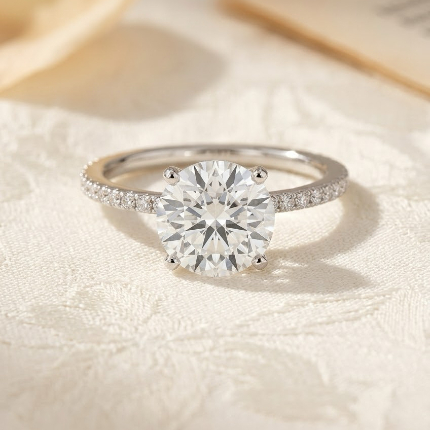 Bloom—Still Light Ring | Round Cut Pave Diamond Ring