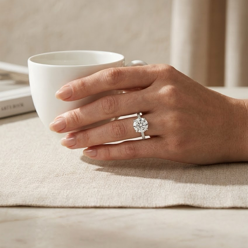 Bloom—Still Light Ring | Round Cut Pave Diamond Ring