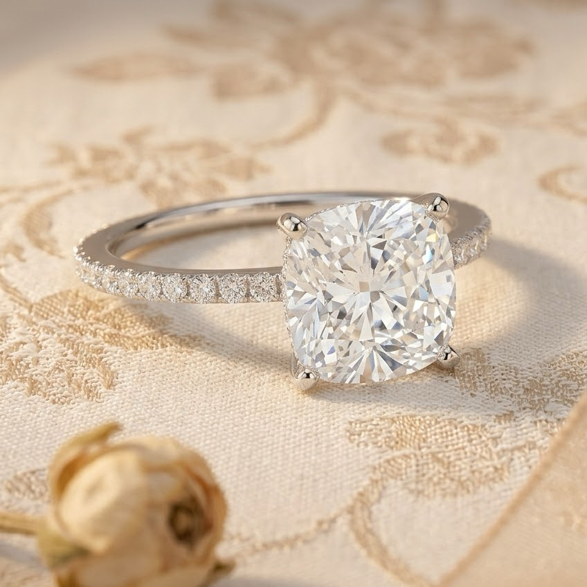 Ascend—Still Light Ring | Cushion Cut Pave Diamond Ring