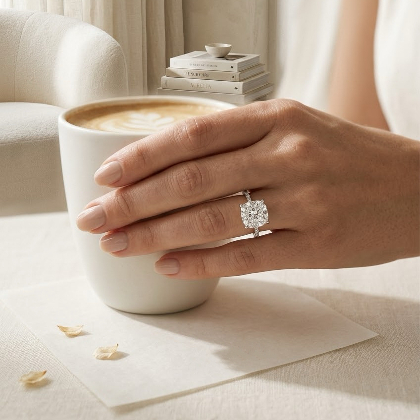 Ascend—Still Light Ring | Cushion Cut Pave Diamond Ring