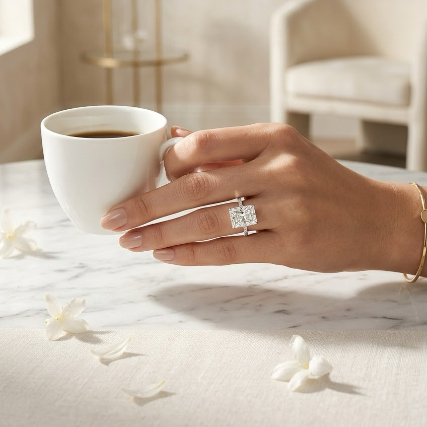 Radiate—Still Light Ring | Radiant Cut Pave Diamond Ring