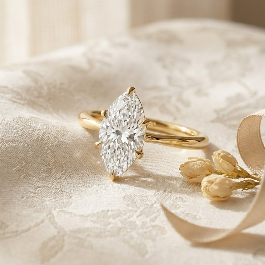 Ascend—Crown Still Ring | Solitaire Marquise Diamond with Hidden Halo
