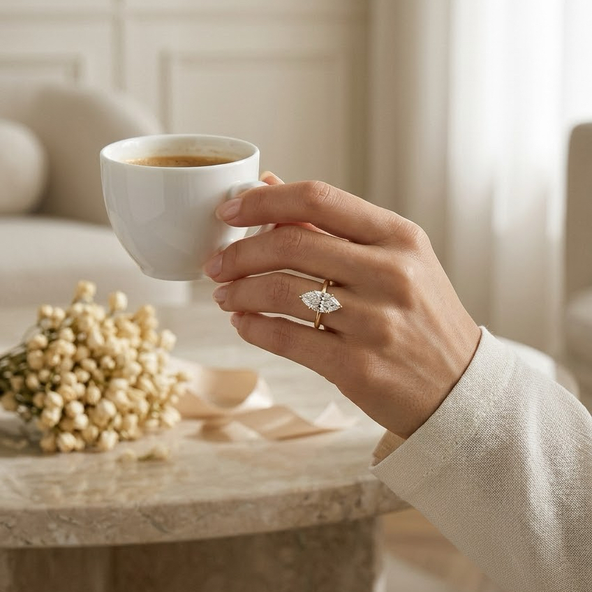 Ascend—Crown Still Ring | Solitaire Marquise Diamond with Hidden Halo