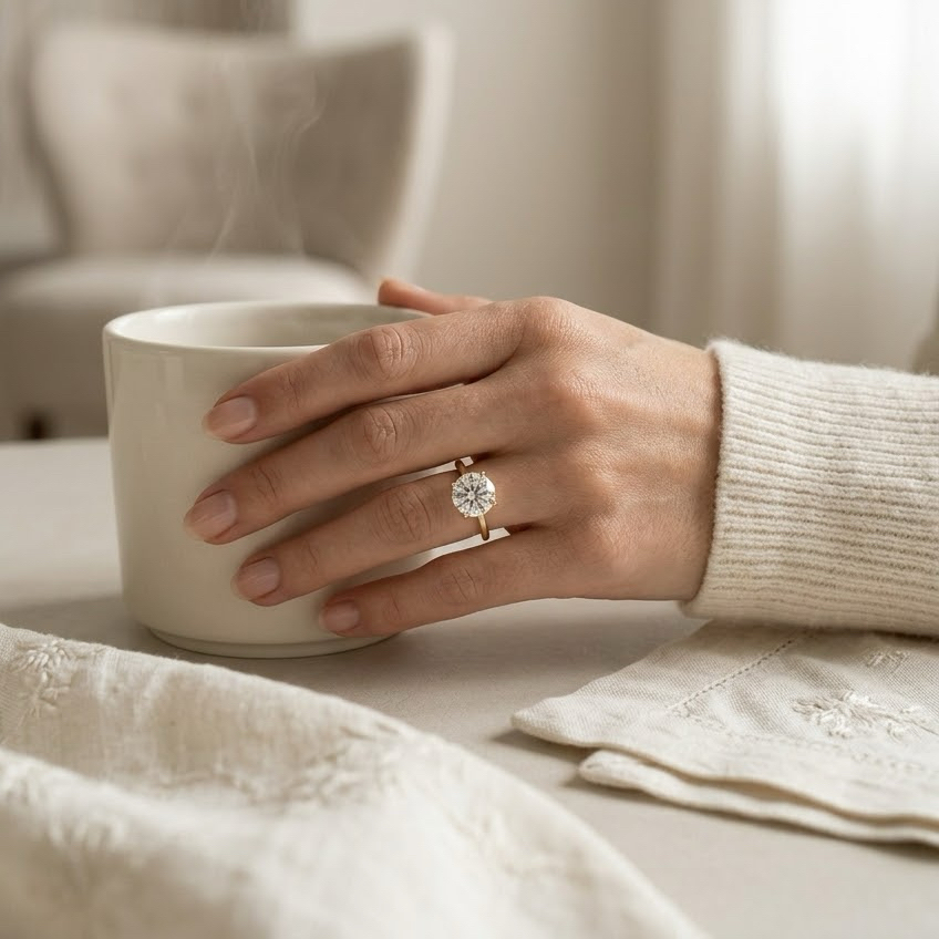 Bloom—Crown Still Ring | Solitaire Round Diamond with Hidden Halo