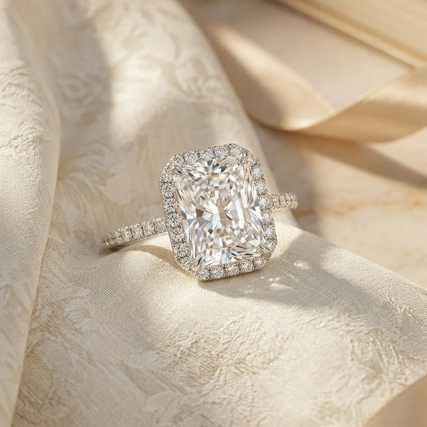 Radiate—Still Light Ring | Radiant Halo Diamond