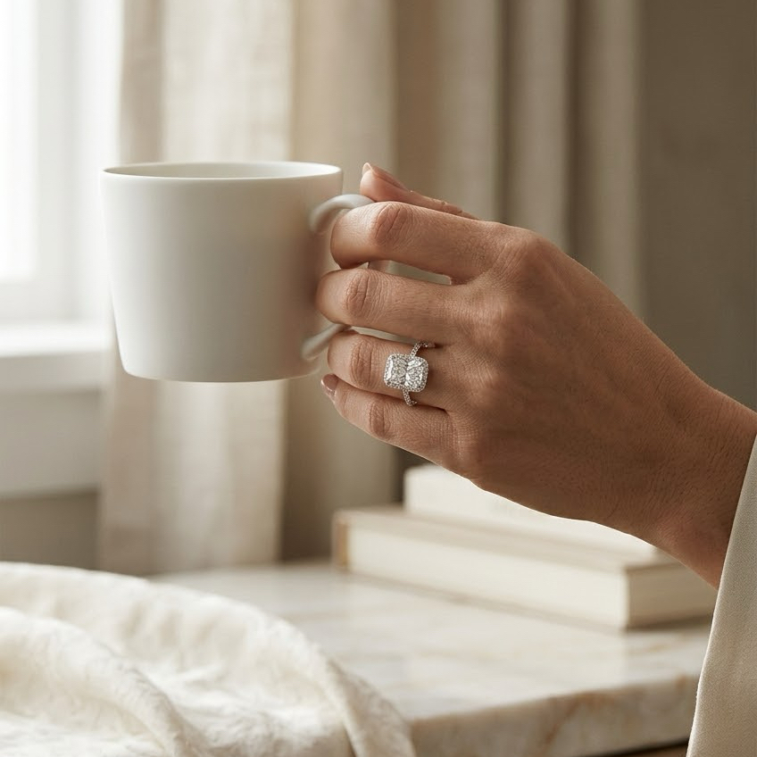 Radiate—Still Light Ring | Radiant Halo Diamond