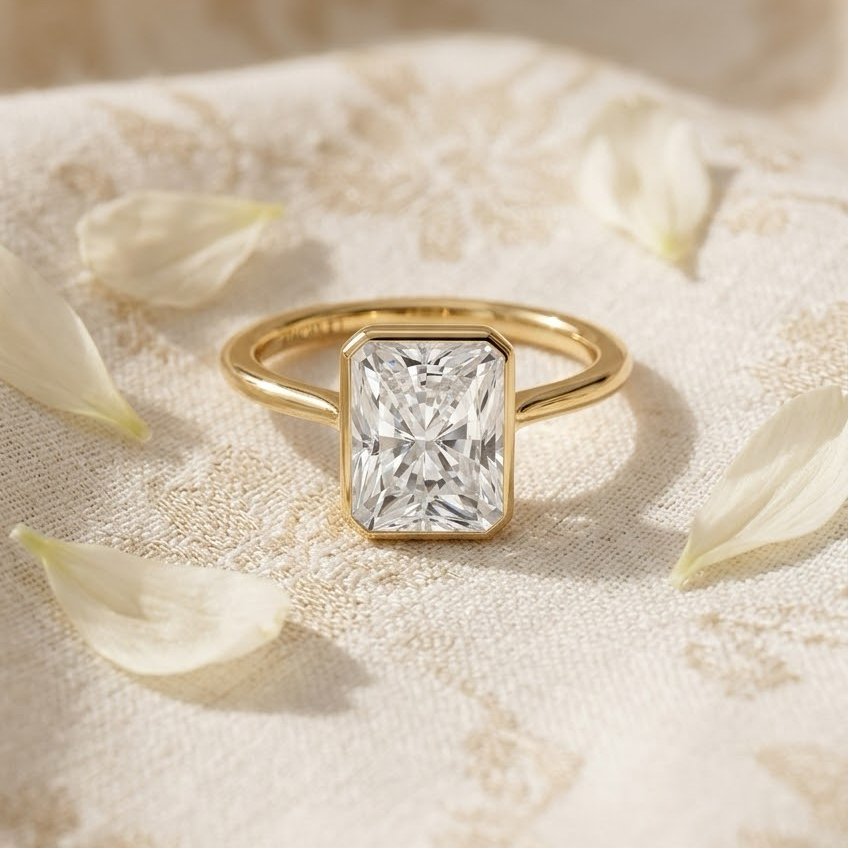 Radiate—Crowned Still Ring | Radiant Diamond in Bezel