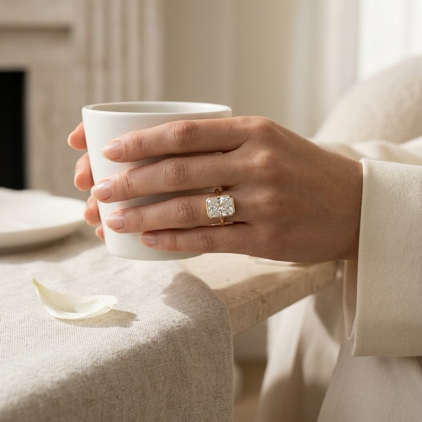 Radiate—Crowned Still Ring | Radiant Diamond in Bezel