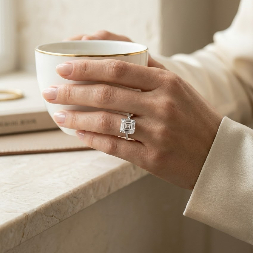 Ascend—Still Light Ring | Asscher Cut Pave Diamond Ring