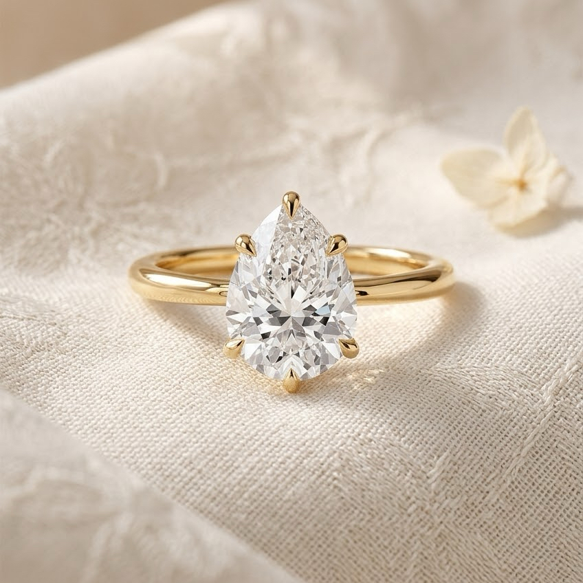 Bloom—Crown Still Ring | Solitaire Pear Diamond with Hidden Halo