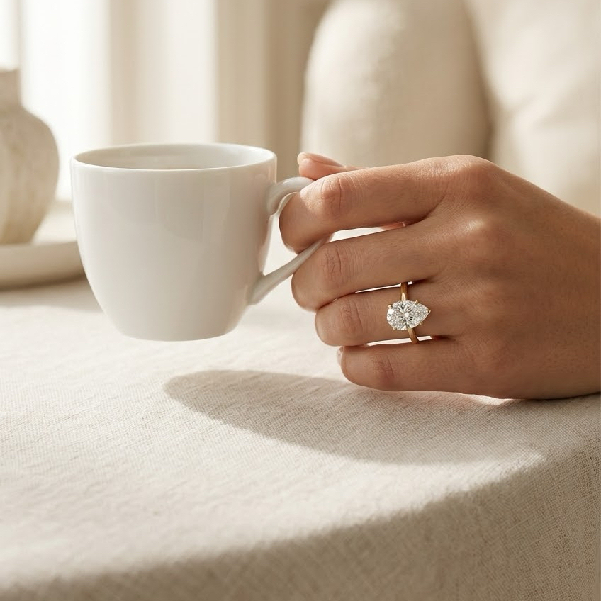 Bloom—Crown Still Ring | Solitaire Pear Diamond with Hidden Halo