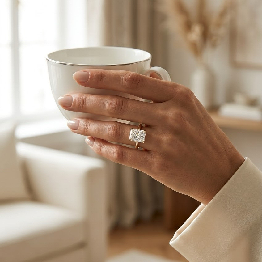 Radiate—Crown Still Ring | Solitaire Radiant Diamond with Hidden Halo
