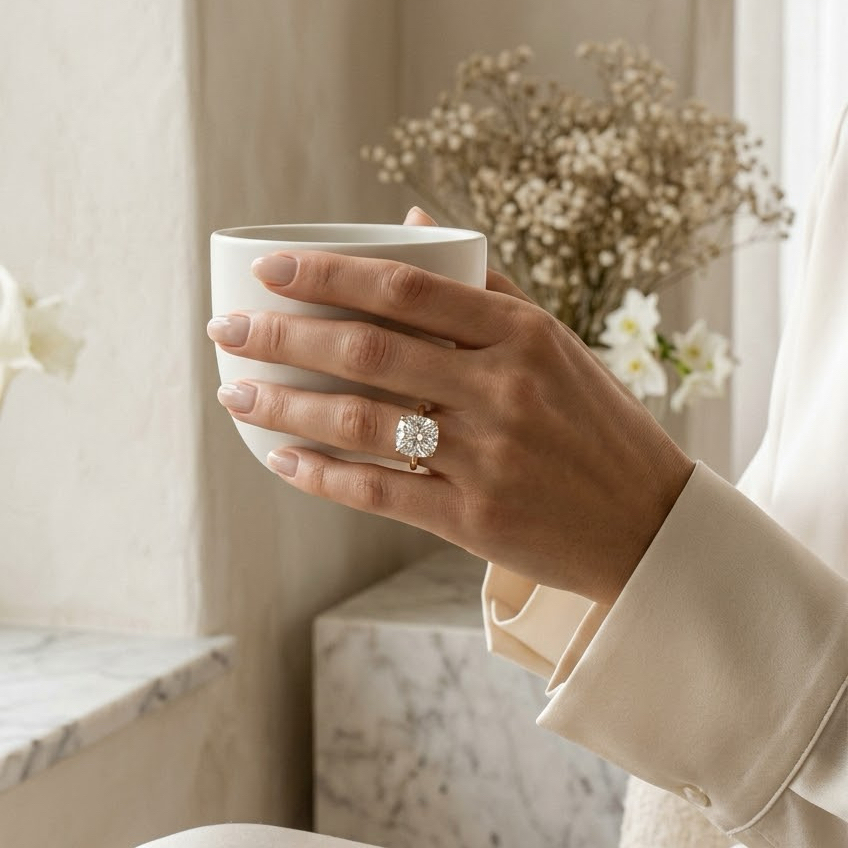 Ascend—Crown Still Ring | Solitaire Cushion Diamond with Hidden Halo
