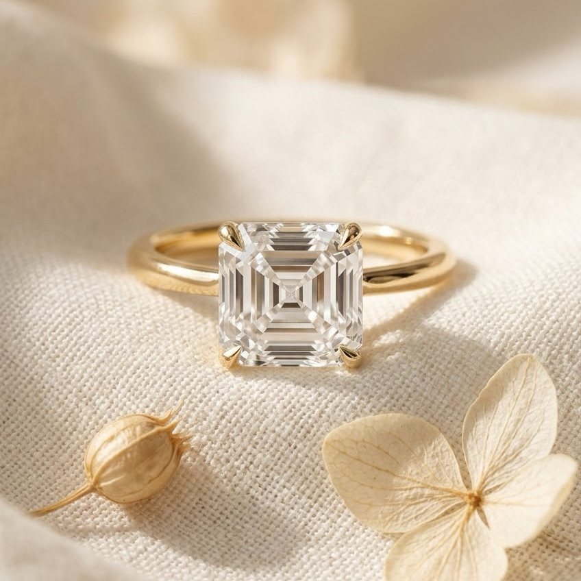 Ascend—Crown Still Ring | Solitaire Asscher Diamond with Hidden Halo