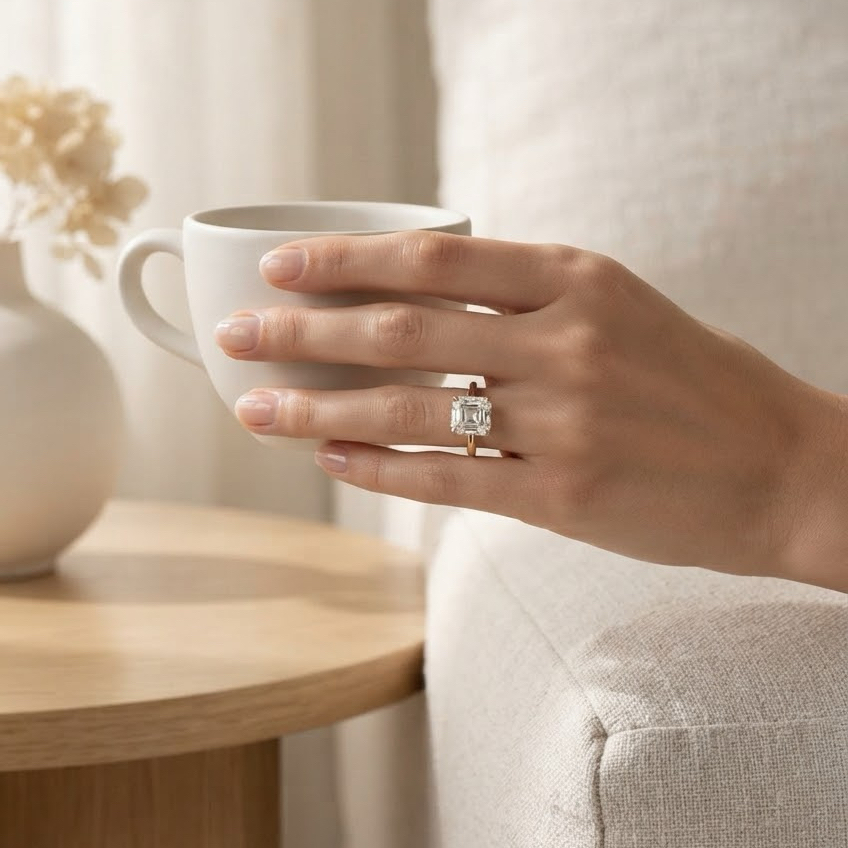 Ascend—Crown Still Ring | Solitaire Asscher Diamond with Hidden Halo