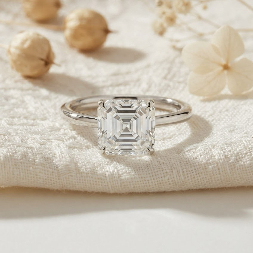 Ascend—Still Light Ring | Solitaire Asscher Diamond with Hidden Halo