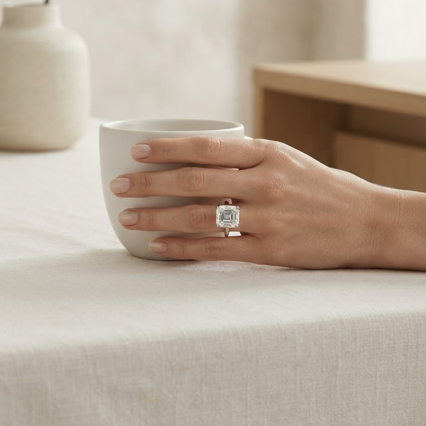 Ascend—Still Light Ring | Solitaire Asscher Diamond with Hidden Halo