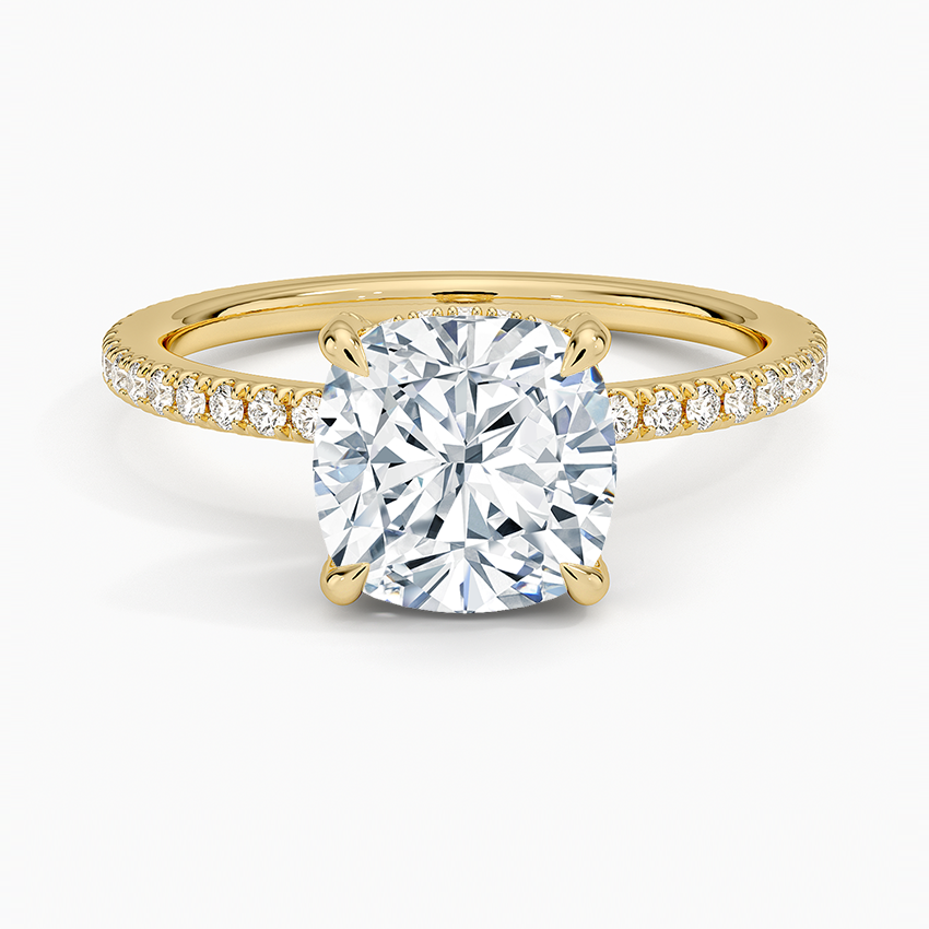 Ascend—Crowned Still Ring | Cushion Cut Pave Diamond Ring with Hidden Halo