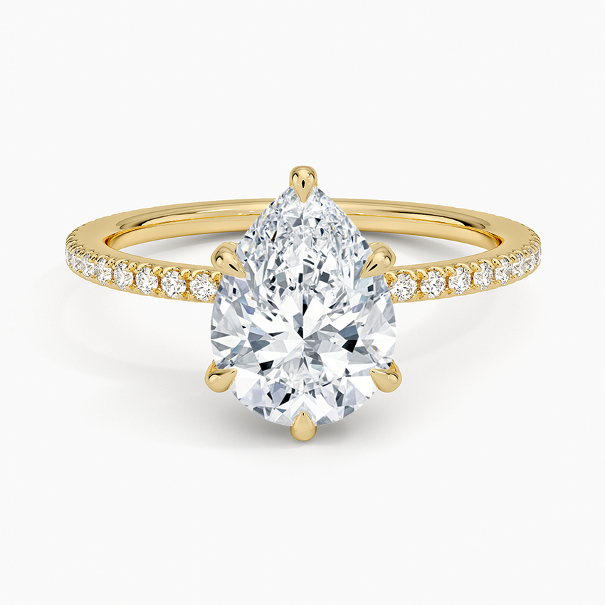 Bloom—Crowned Still Ring | Pear Cut Pave Diamond Ring with Hidden Halo