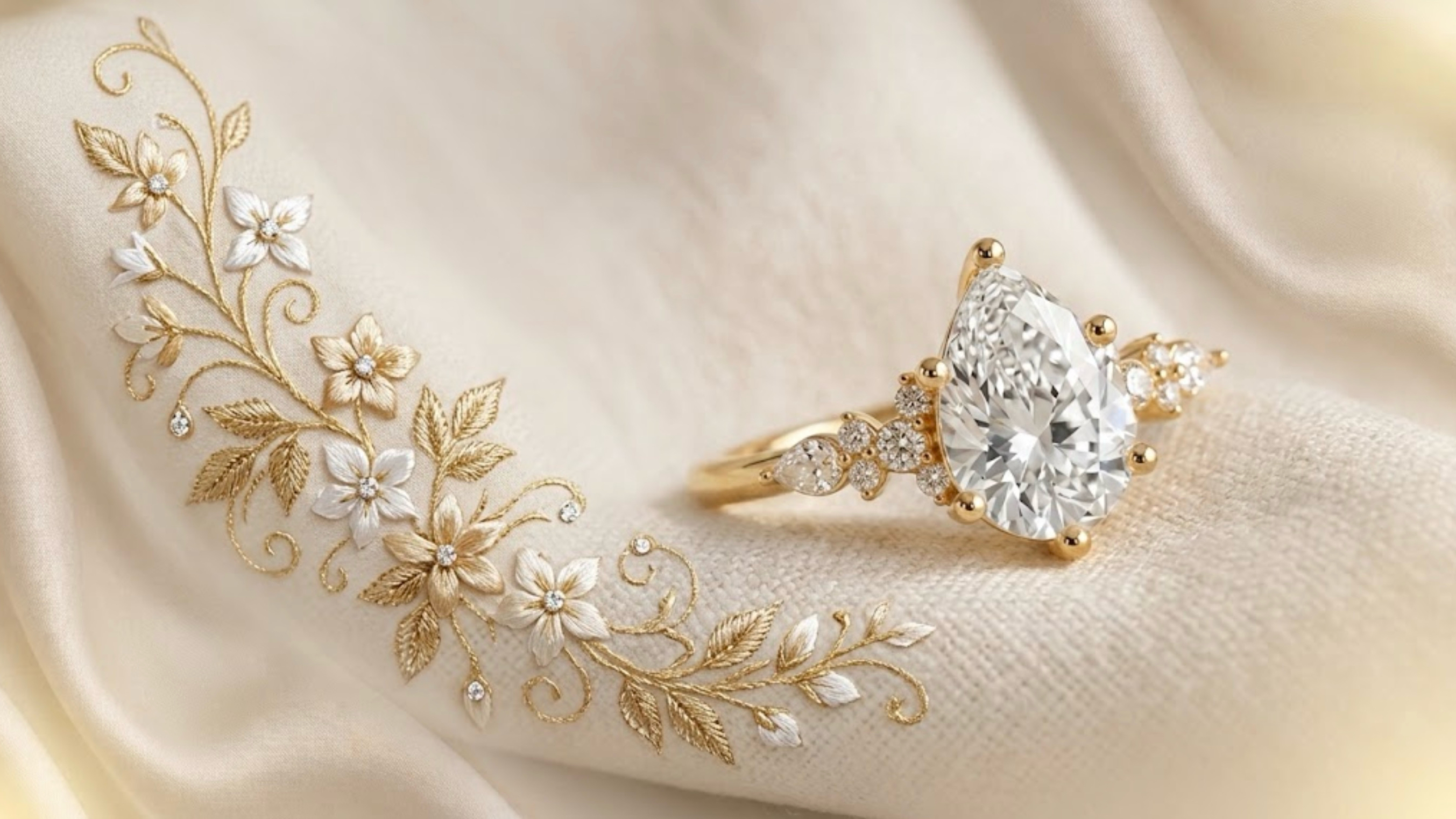 Pear Diamond in floral setting