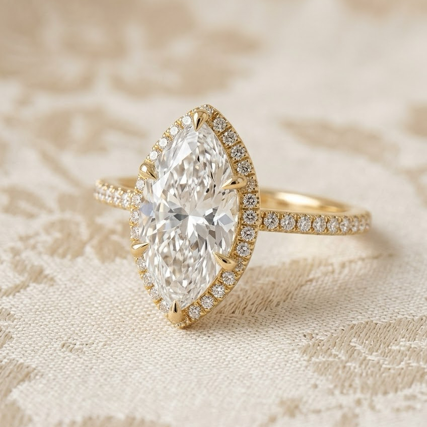 Bloom—Crowned Still Ring | Marquise Halo Diamond