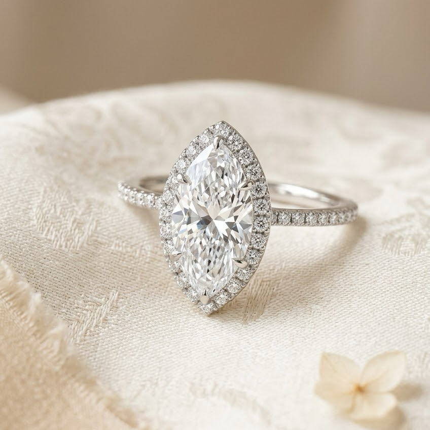 Ascend—Still Light Ring | Marquise Halo Diamond