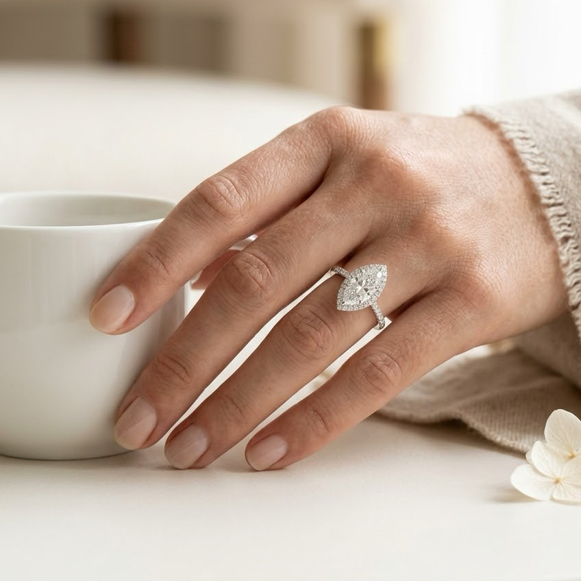 Ascend—Still Light Ring | Marquise Halo Diamond