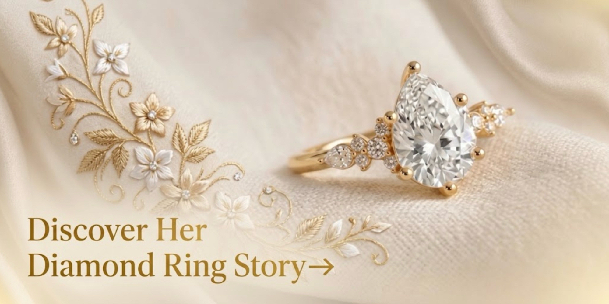 Pear Diamond in Floral Setting