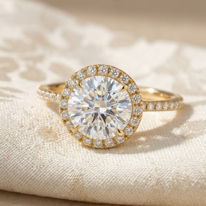 Bloom—Crowned Still Ring | Round Halo Diamond
