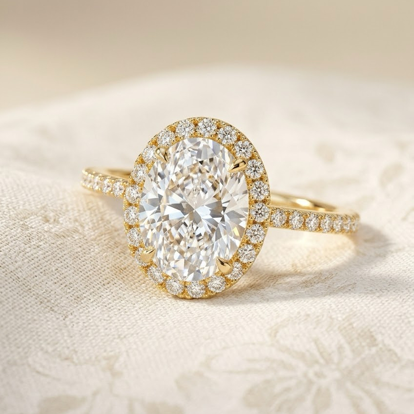 Bloom—Crowned Still Ring | Oval Halo Diamond