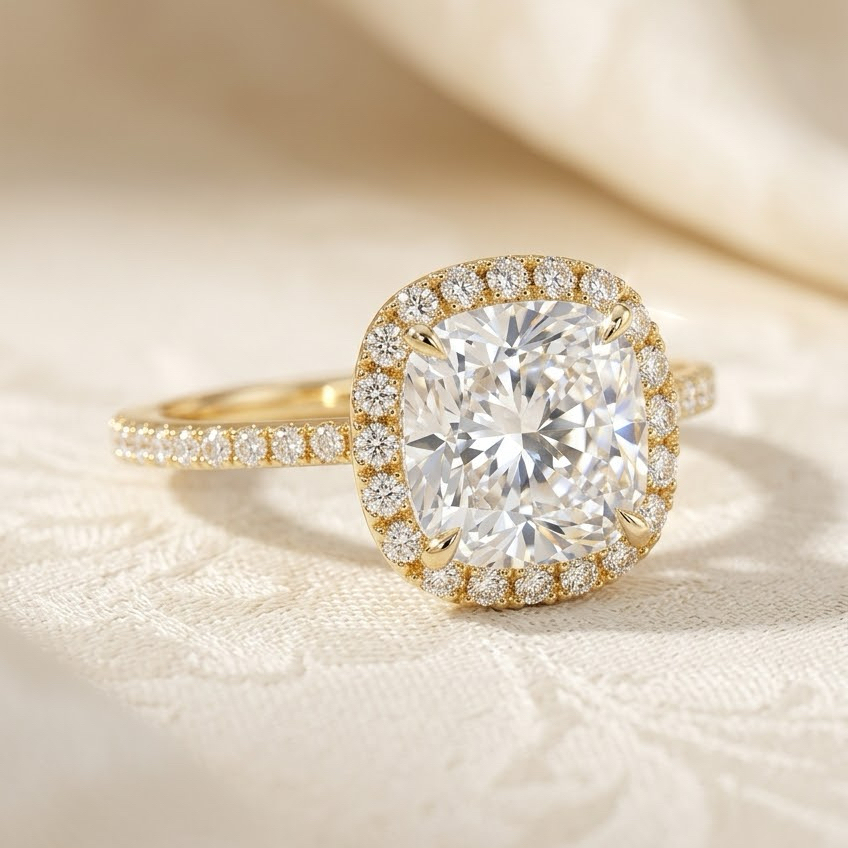 Ascend—Crowned Still Ring | Cushion Halo Diamond