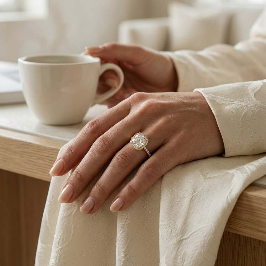 Ascend—Crowned Still Ring | Cushion Halo Diamond