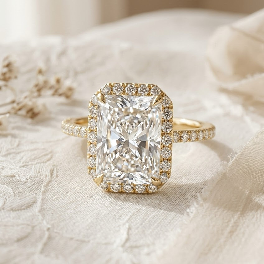 Radiate—Crowned Still Ring | Radiant Halo Diamond